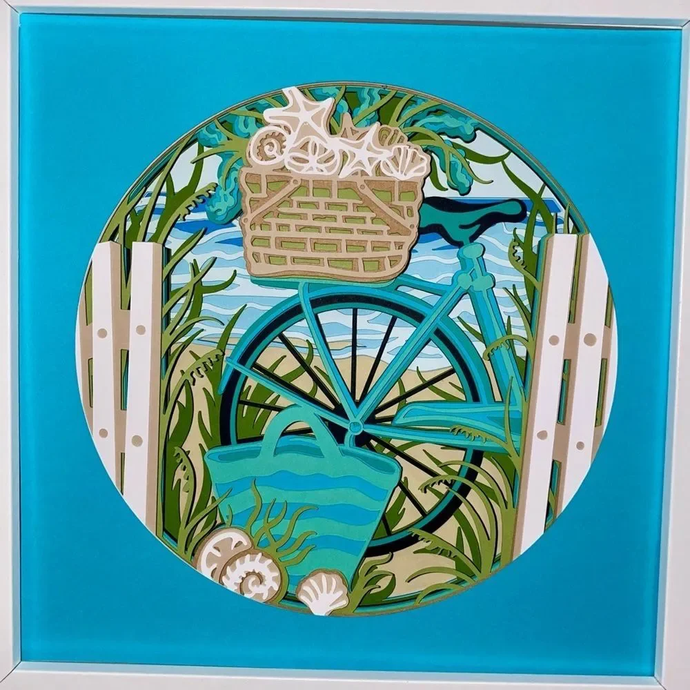 3D Blue Beach Bike Shadowbox